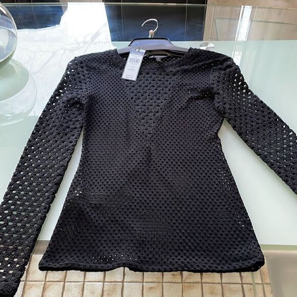 Bcbgmaxazria NWT blouse black long sleeves net see through - Picture 4 of 9